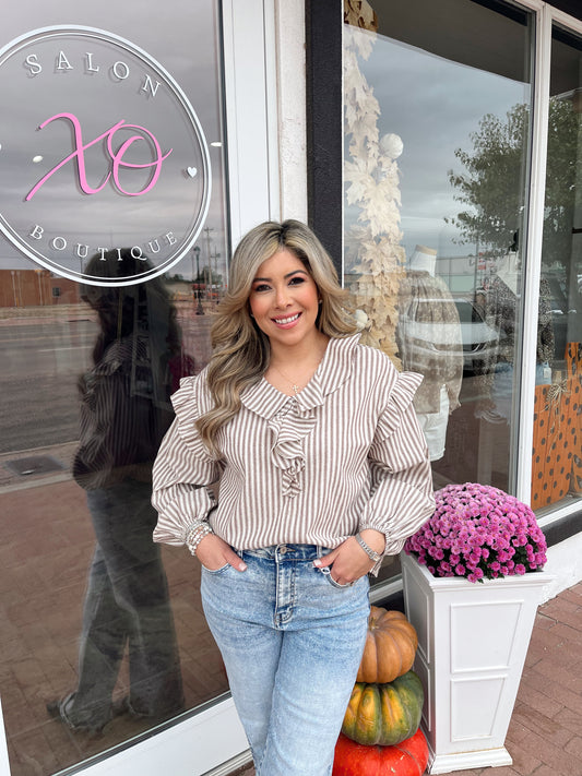 In the Office Chic Blouse - Brown Stipe shirt