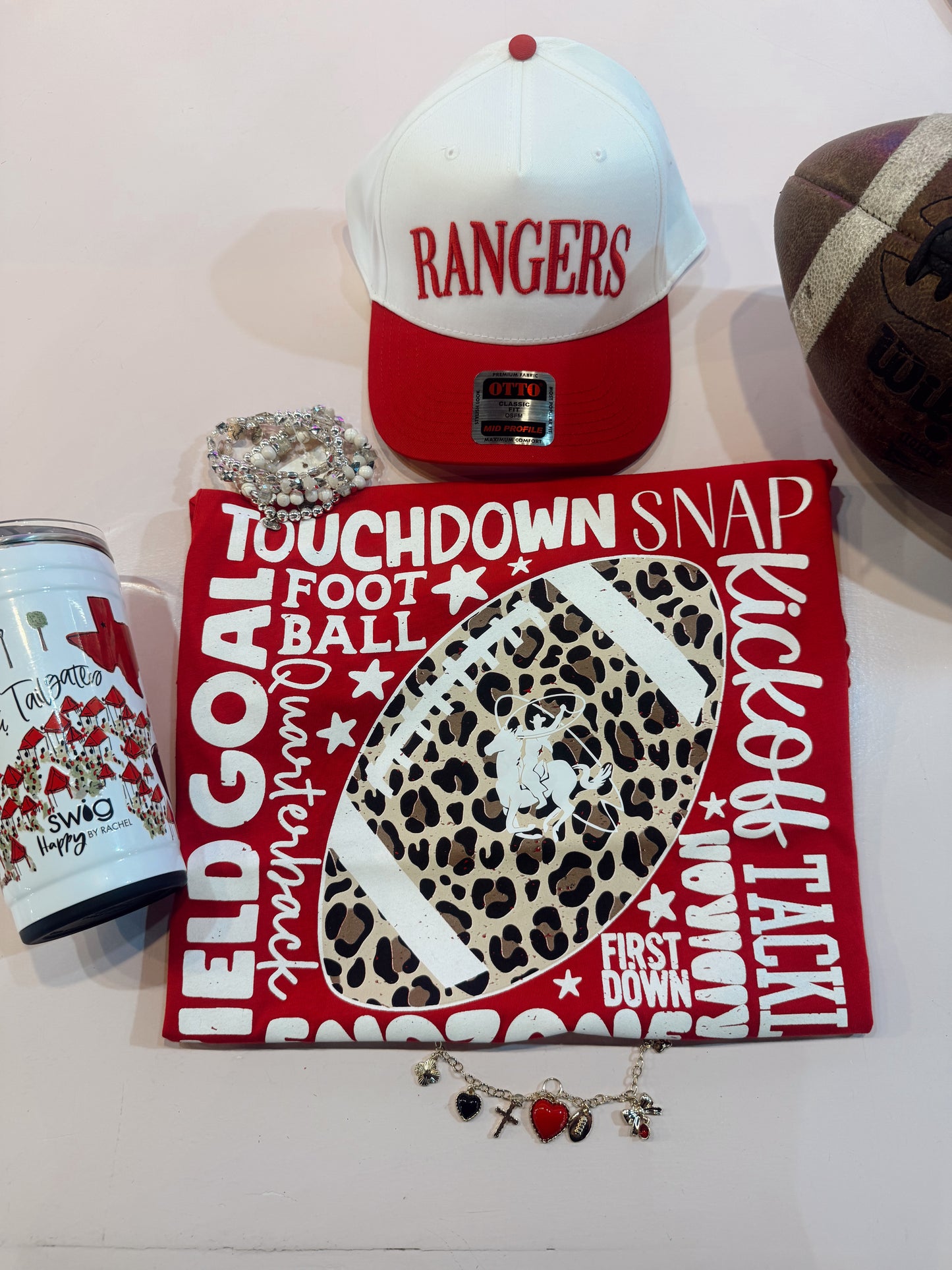 Leopard Football with Scattered Words Ranger Tee