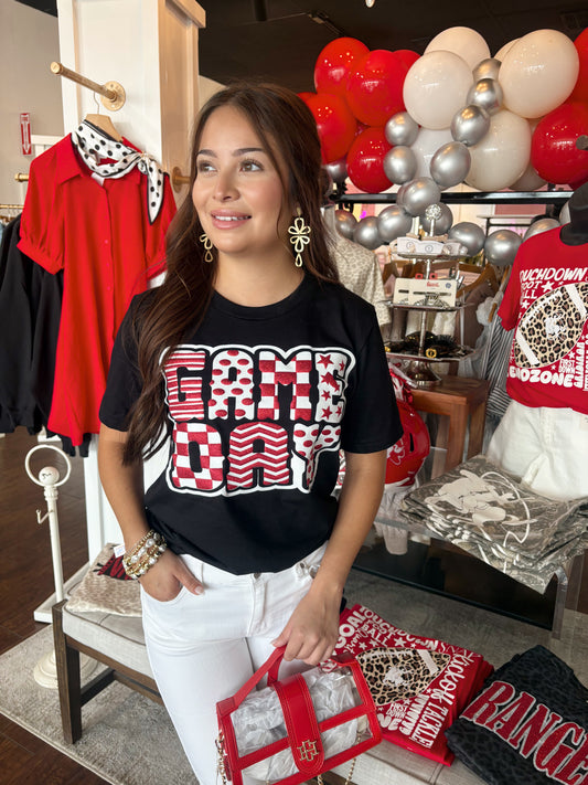 Funky Game Day Tee with Glitter Puff