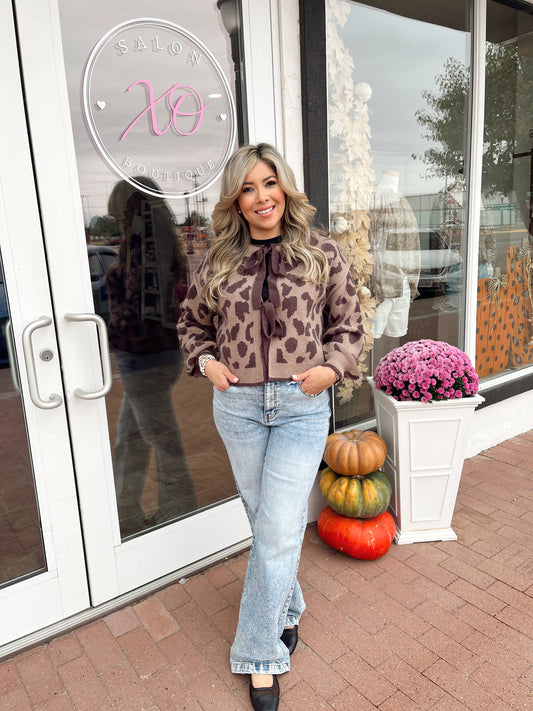 She's That Girl Leopard Bow Sweater