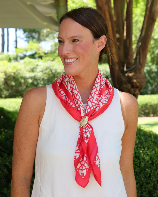 Langston Geometric Scarf Medium Red White