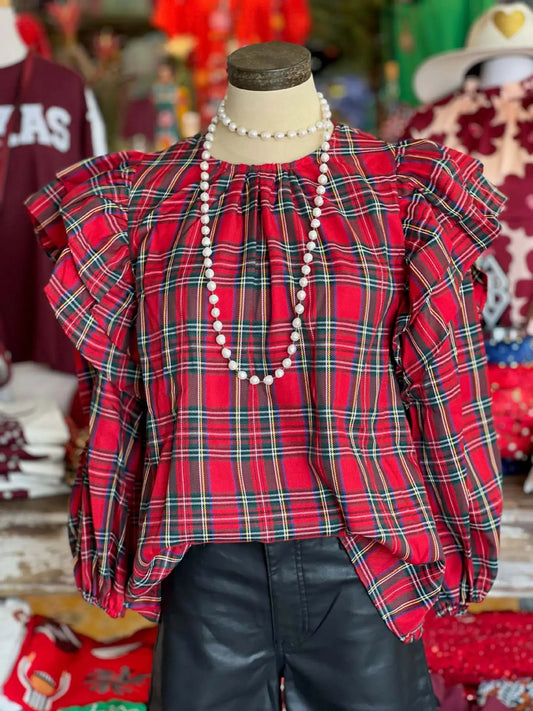 Christmas Red & Green Plaid Blouse