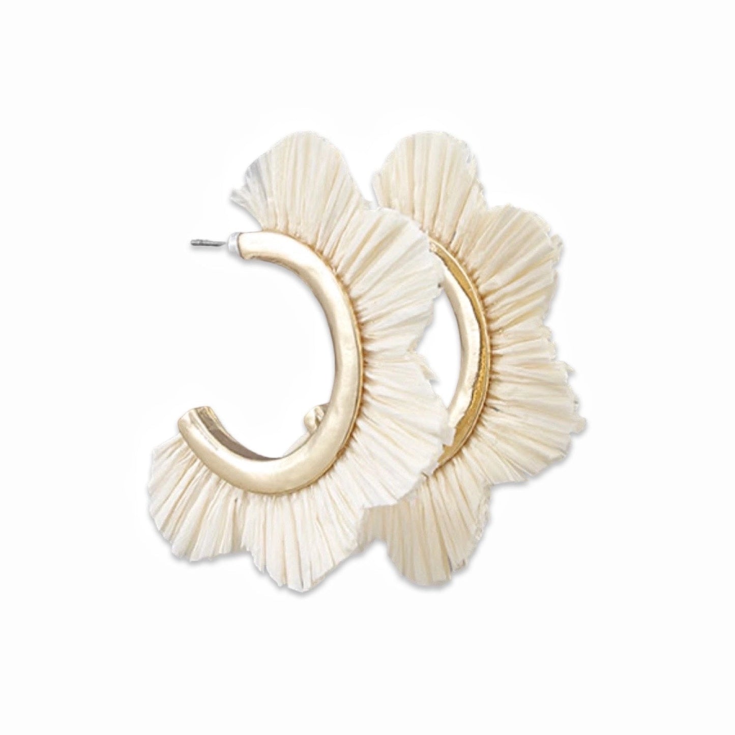Cream Raffia Petal Hoop Earring | Scalloped Hoops|
