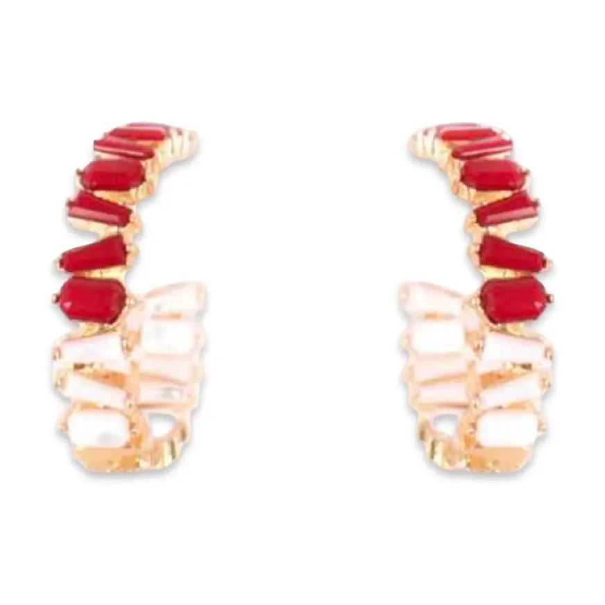 Red + White Game Day Hoops| Color Block Hoop Earrings