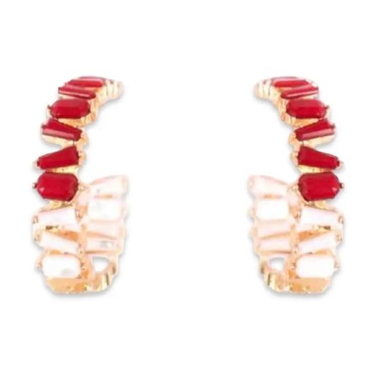 Red + White Game Day Hoops| Color Block Hoop Earrings