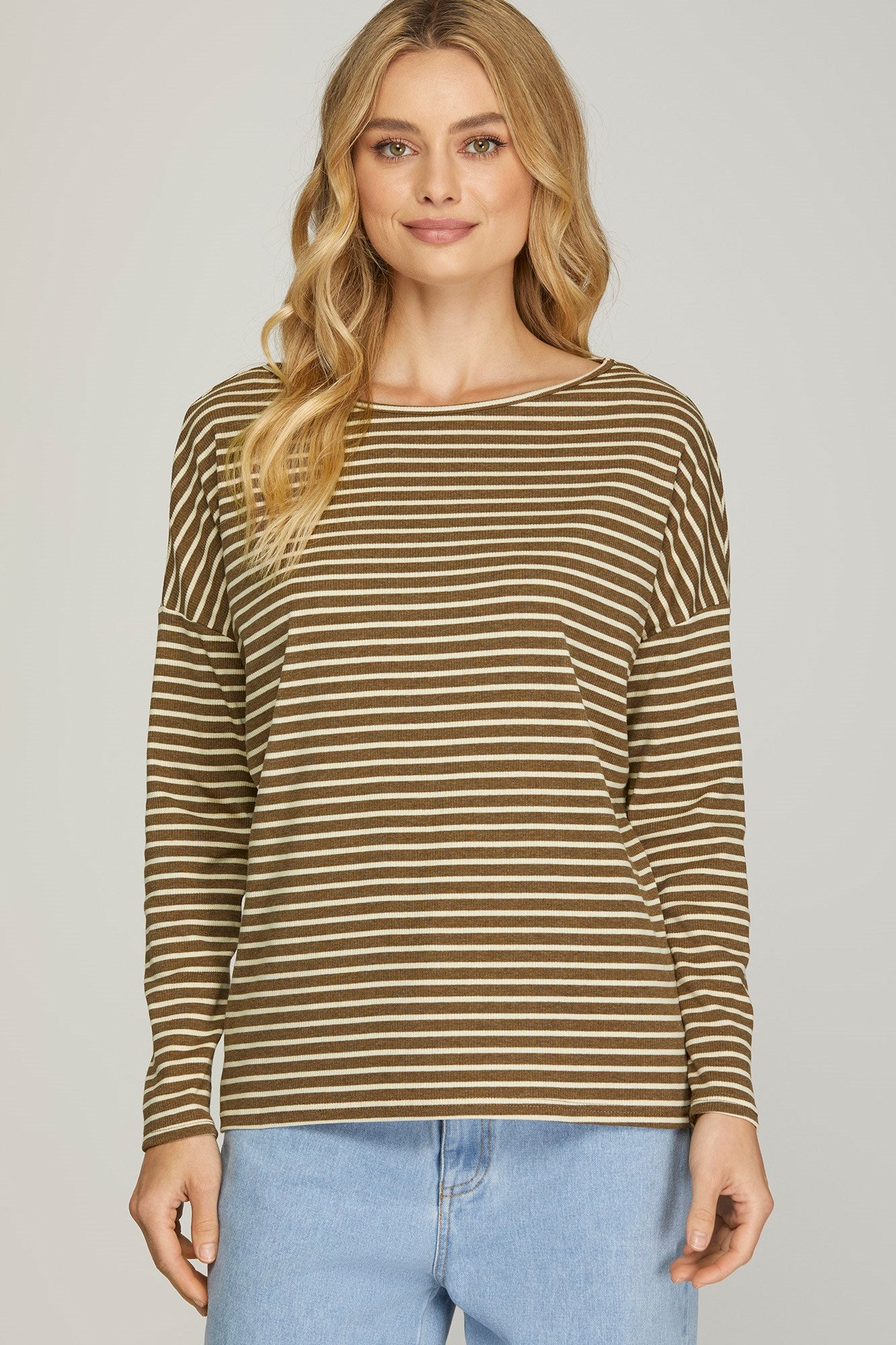 Madeline Crush Stripe Shirt in Mocha