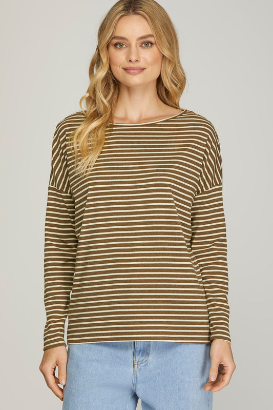 Madeline Crush Stripe Shirt in Mocha