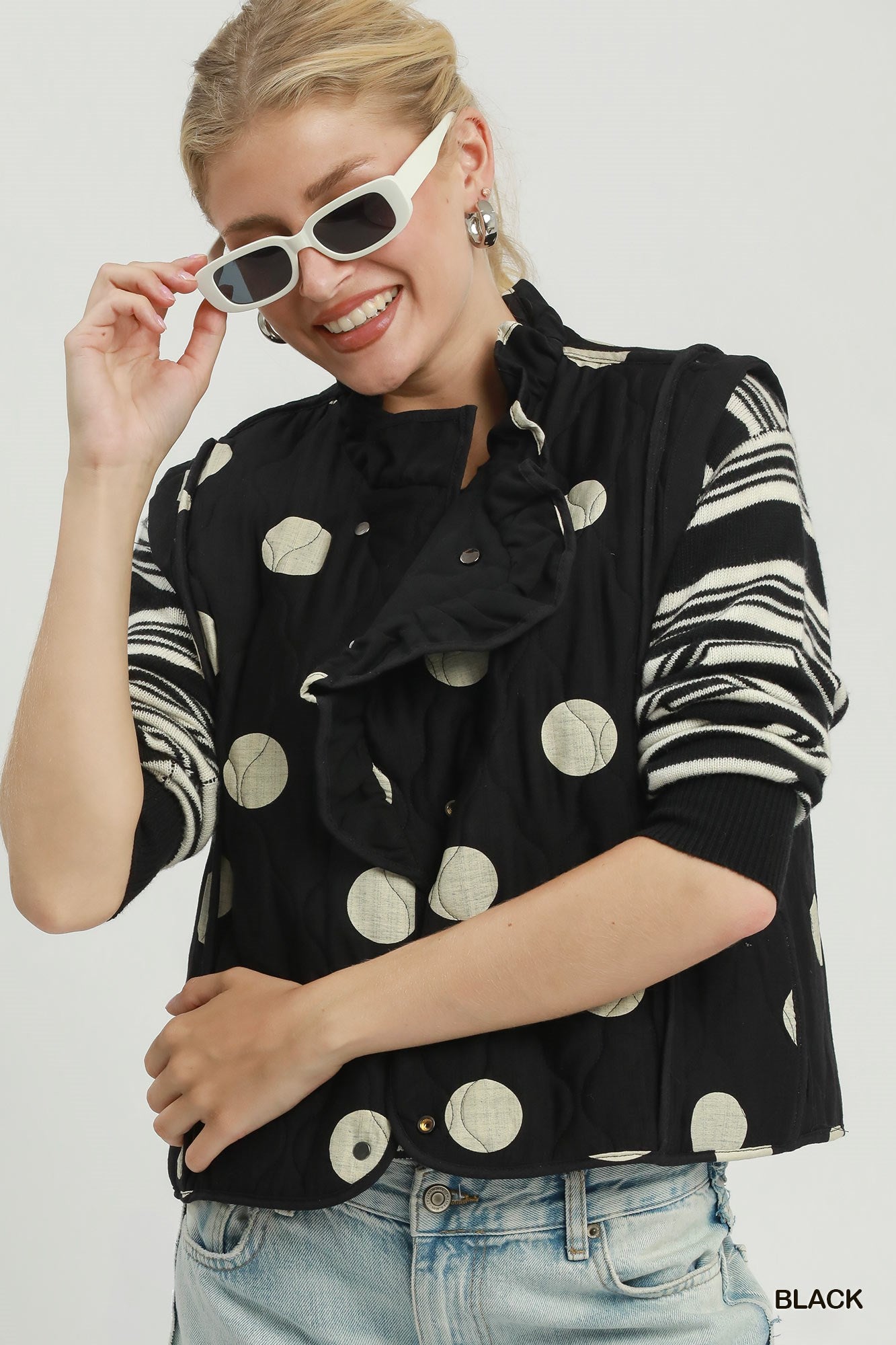 Chic Black Polka Dot Vest