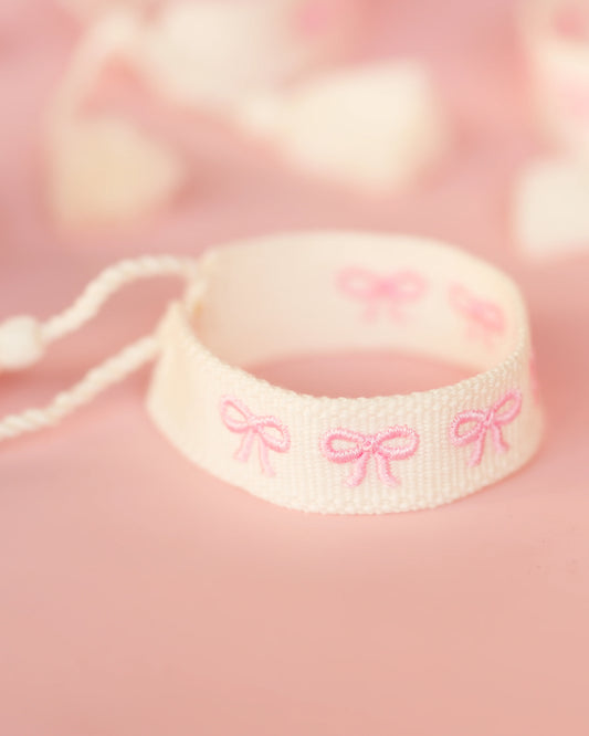 Pink Bow Embroidered Bracelet