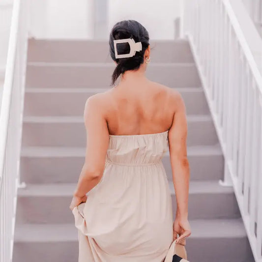 Square Flat Hair Clip | Large | Almond Beige - Teleties