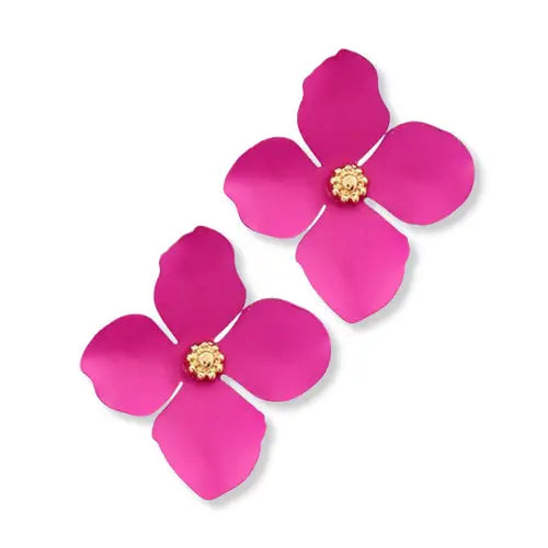 Fuchsia Petal Statement Stud Earrings | Flower Stud