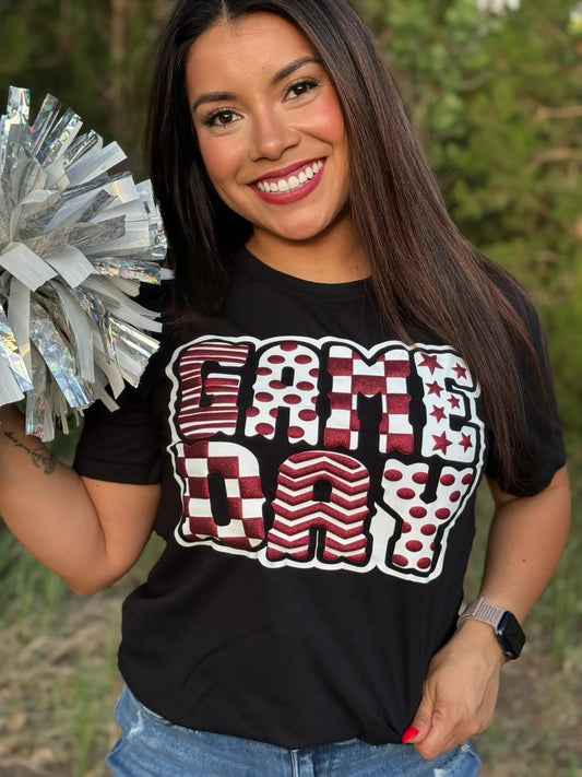 Funky Game Day Tee with Glitter Puff