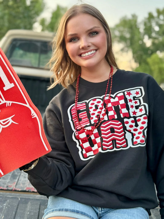 Funky Game Day Sweatshirt with Glitter Puff