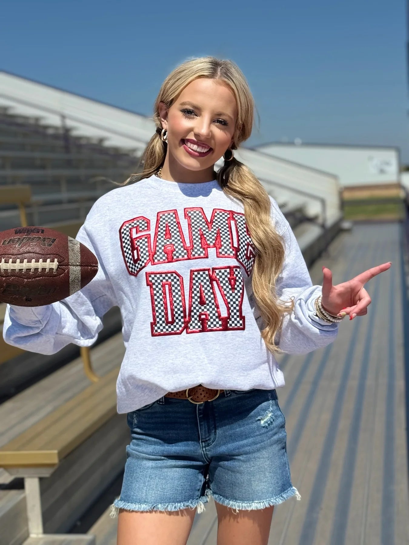 Checkered Game Day Metallic Puff Sweatshirt