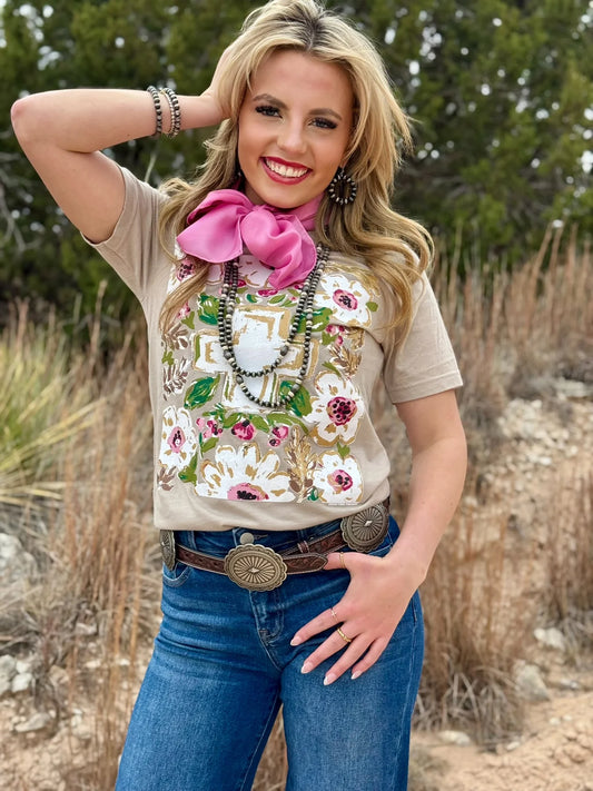Callie Ann Stelter Gold Floral Cross Tee