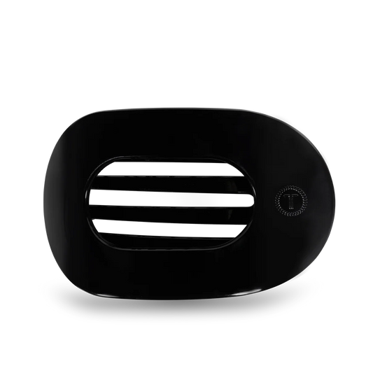 Jet Black Large Flat Round Hair Clip - Teleties