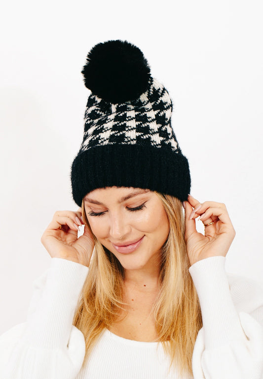 Houndstooth Print Beanie