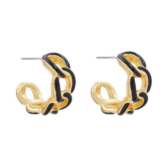 Black + Gold Acrylic Link Hoop Earrings