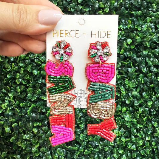 Custom Beaded Santa Baby Pink Earrings