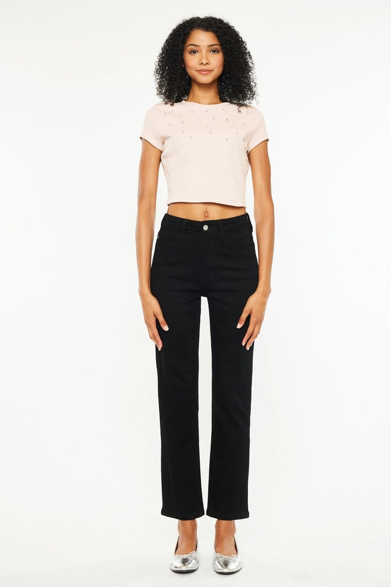 Black High Rise Slim Straight Jeans