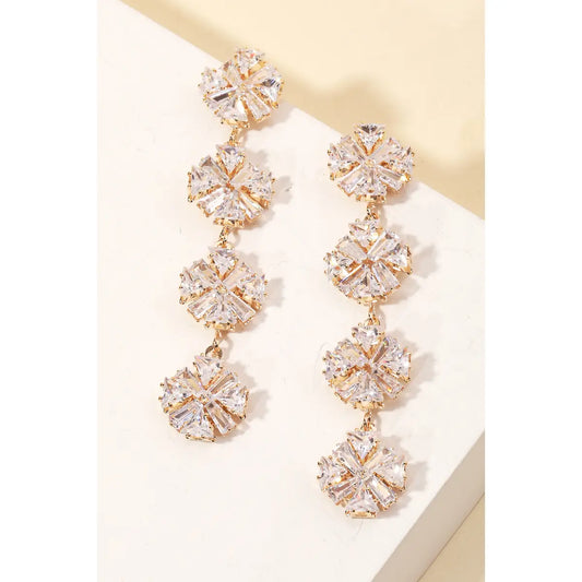 Tiered Floral Circle Rhinestone Drop Earrings
