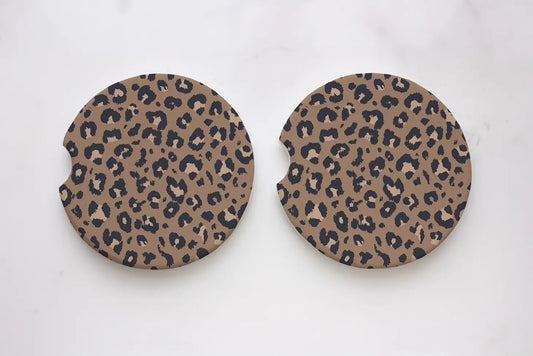 Brown Leopard Neoprene Car Coasters
