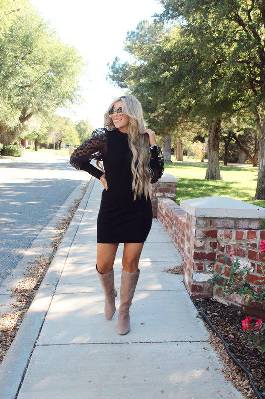 Black Open Back Leopard Dress