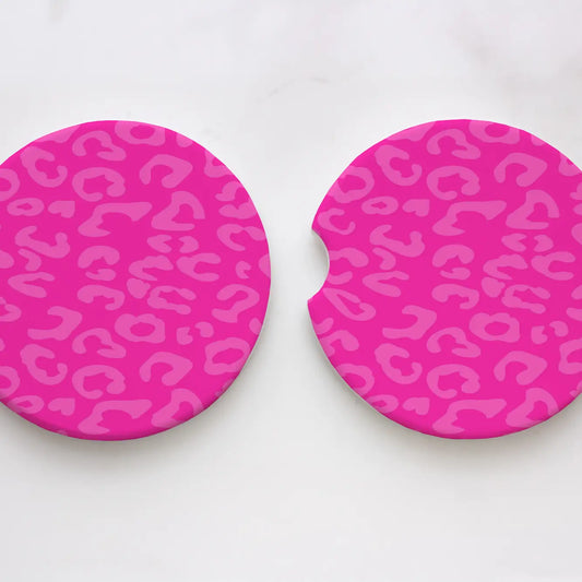 Pink Leopard Neoprene Car Coasters