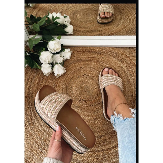 Lyna Beige Wedge Mule