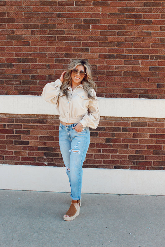 Love In Your Eyes Beige Crop Jacket
