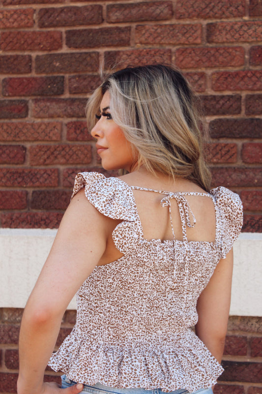 Ruffled Sleeve Woven Smocked Peplum Top