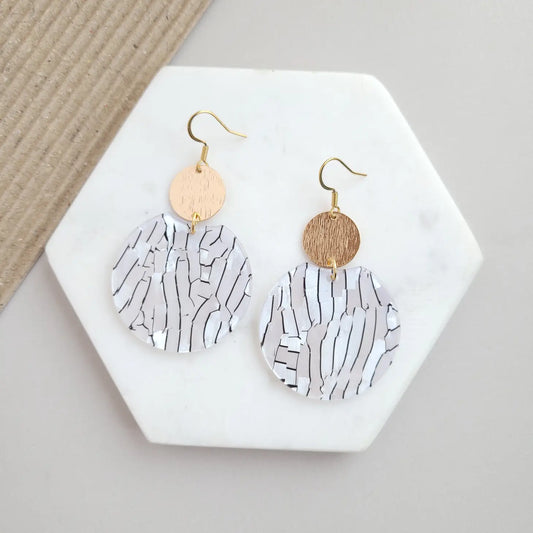 Zoey Earrings - Pearl Black Stripe / Acrylic Brass Earring