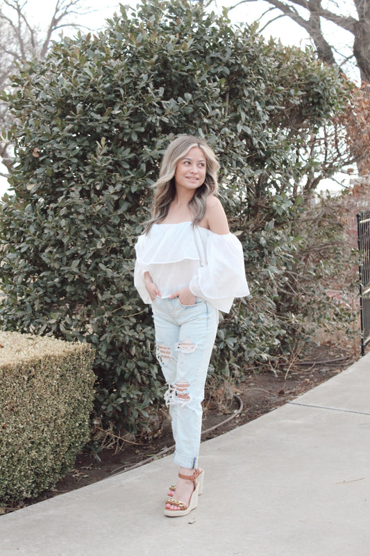 Classic Kind Of Love Off-Shoulder Tiered Blouse