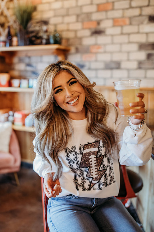 Distressed Football Mama Crewneck Sweater