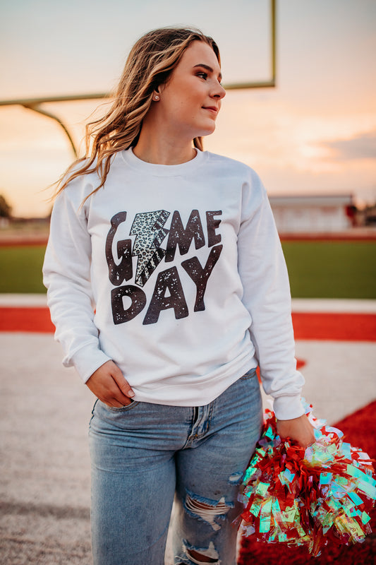 Game Day Lightening Bolt Creckneck Sweater